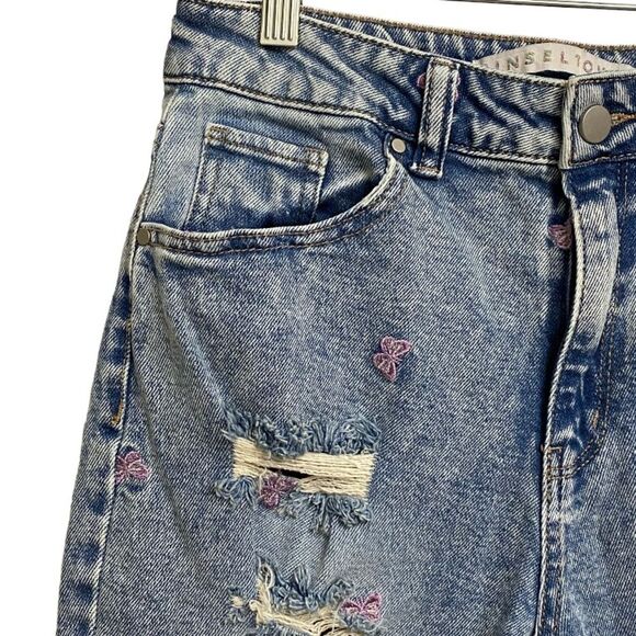 Tinseltown Butterfly Embroidered Mom Jeans Size 9 Frayed-Hem Destructed Y2K - Picture 5 of 16